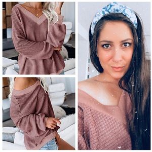 🍁Oversized Off Shoulder Waffle Knit Sweater🍁